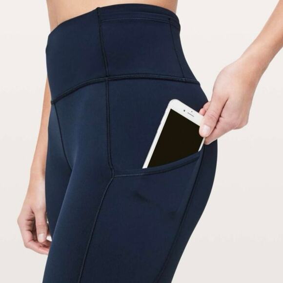 Lululemon Athletica Fast & Free 7/8 Tight 25” True Navy Nulux Leggings Size 4 - Picture 4 of 9